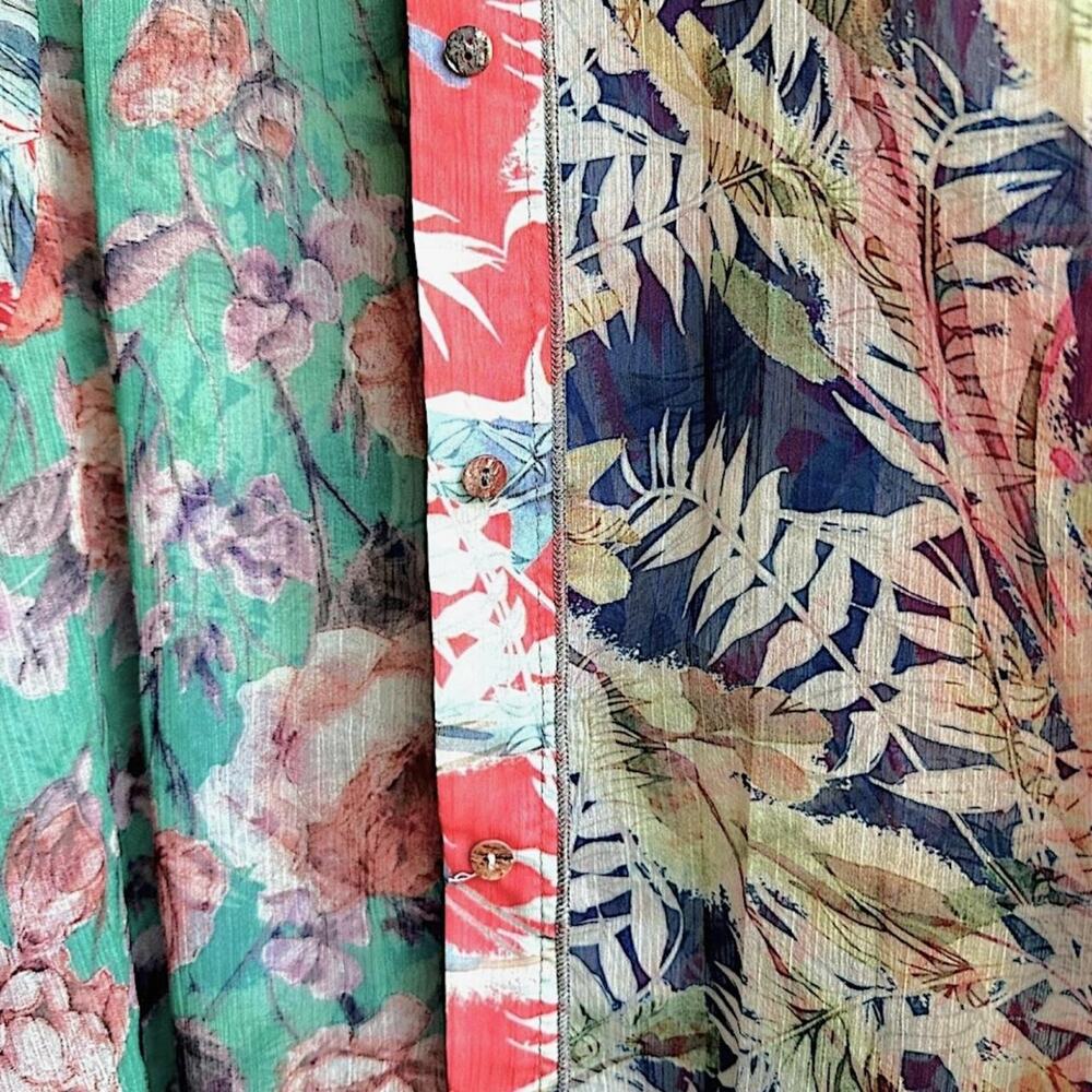 VTG Floral Patchwork Sheer Duster Kimono Bell Sleeve Boho Festival 90s Y2K M - L - Picture 4 of 8
